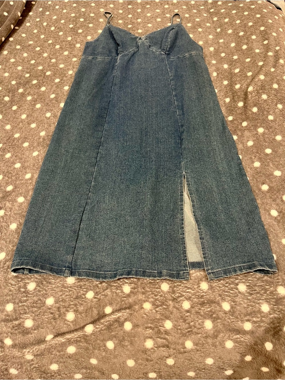 Denim Slip Midi Dress with Front Slit - Blue